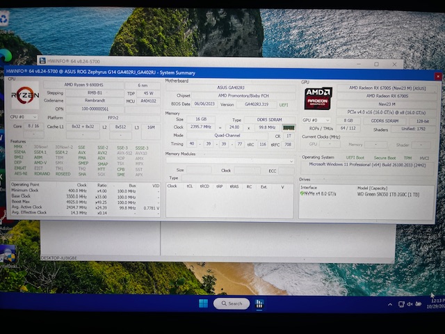 ASUS ROG Zephyrus 14” Gaming Laptop with 1 TB NVME SSD, AMD Ryzen 9 6900HS CPU, 16GB DDR5 RAM, AMD Radeon RX 6700S Graphics, White, Windows 11 PRO and Microsoft Office 2021 Computer Only SN NBNRKD005677458 REFURBISHED - Image 8