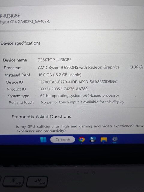 ASUS ROG Zephyrus 14” Gaming Laptop with 1 TB NVME SSD, AMD Ryzen 9 6900HS CPU, 16GB DDR5 RAM, AMD Radeon RX 6700S Graphics, White, Windows 11 PRO and Microsoft Office 2021 Computer Only SN NBNRKD005677458 REFURBISHED - Image 15