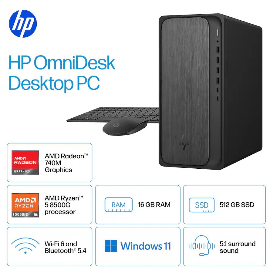 HP OmniDesk Desktop with AMD Ryzen 5 CPU, 16GB DDR5 RAM, 512GB SSD, Gray Wood with Windows 11 PRO and Microsoft Office 2021 Computer Only BRAND NEW SOLD AS REFURBISHED - Image 3